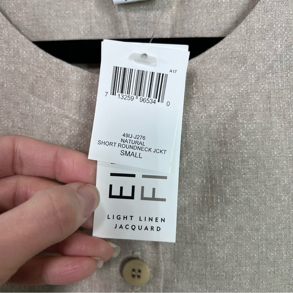 EILEEN FISHER Natural Short Round Neck Button Front Lightweight Jacket - Picture 6 of 14